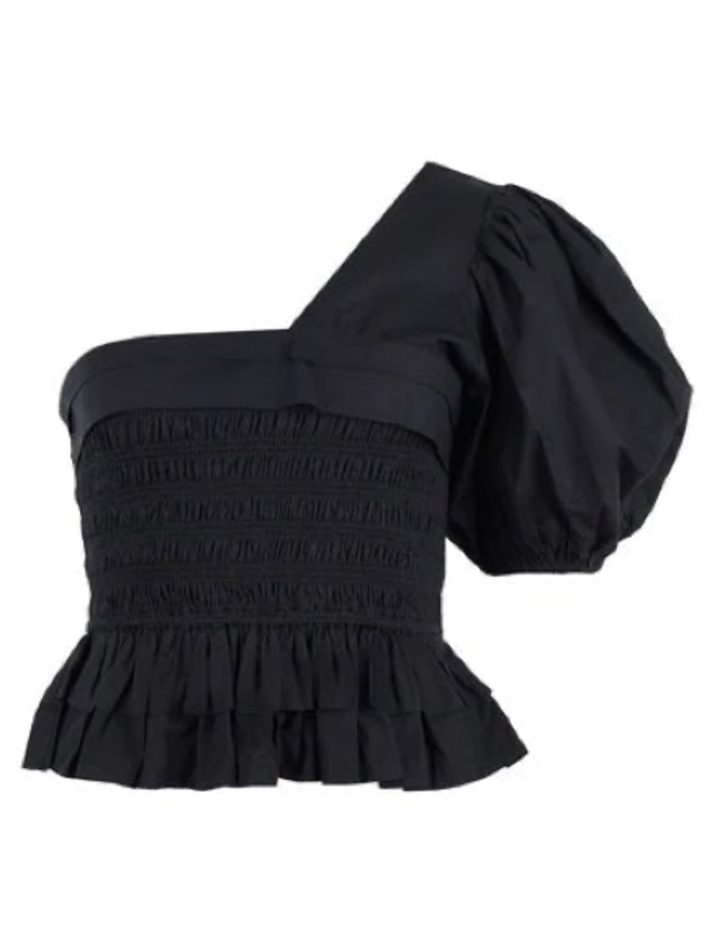 Women's One-Shoulder Poplin Ruffle Top - Picture 1 of 6